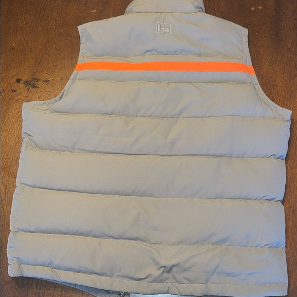 Banded Men's Gray Puffer Vest with Orange Stripes - Picture 2 of 5